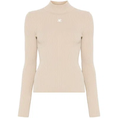 Courrèges Reedition Ribbed-knit Mockneck Sweater