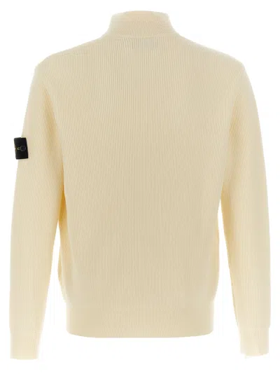 Stone Island Logo Badge Cardigan Sweaters And Cardigans White In Nude