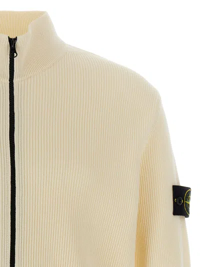Stone Island Logo Badge Cardigan Sweaters And Cardigans White In Nude
