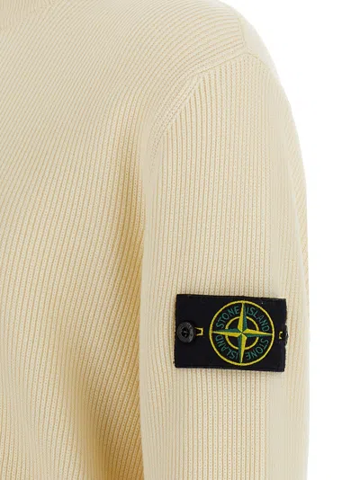 Stone Island Logo Badge Cardigan Sweaters And Cardigans White In Nude