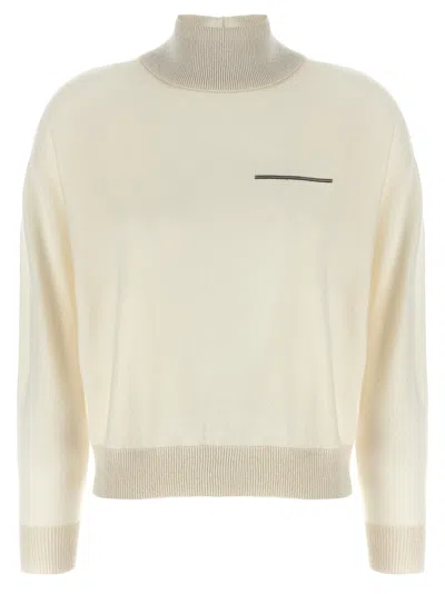 Peserico Lurex Details Turtleneck Sweater Sweaters And Cardigans White In Neutral