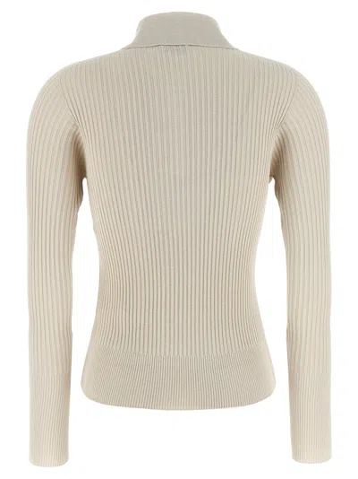 Peserico Collared Ribbed Polo Shirt With Long Sleeves In White