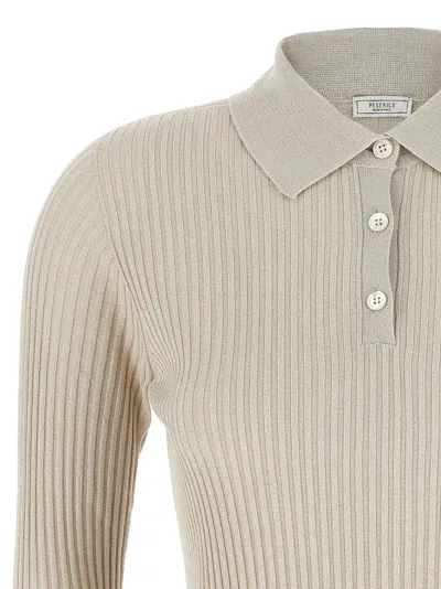 Peserico Collared Ribbed Polo Shirt With Long Sleeves In White