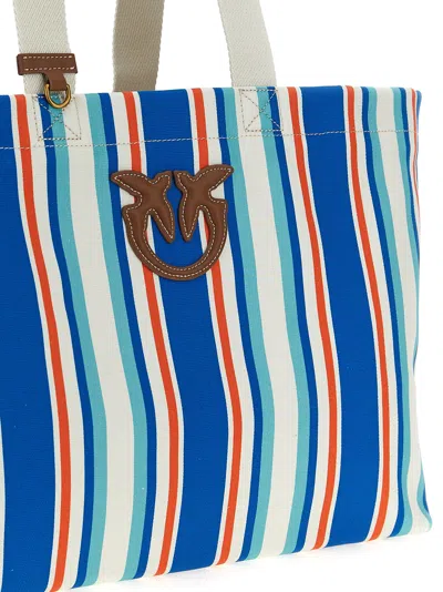Pinko Maxi Stripes Shopping Bag Tote Bag Multicolor In Blue