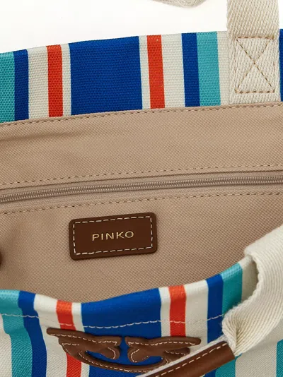 Pinko Maxi Stripes Shopping Bag Tote Bag Multicolor In Blue