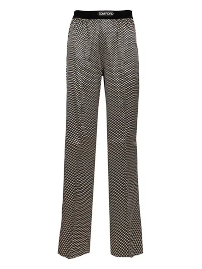 Tom Ford Printed Polka Dot Stretch Satin Pj Pants Trousers Multicolor In Gray