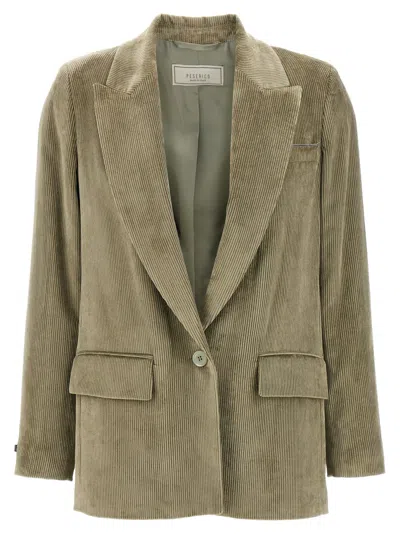Peserico Ribbed Velvet Blazer With Flap Pockets In Green