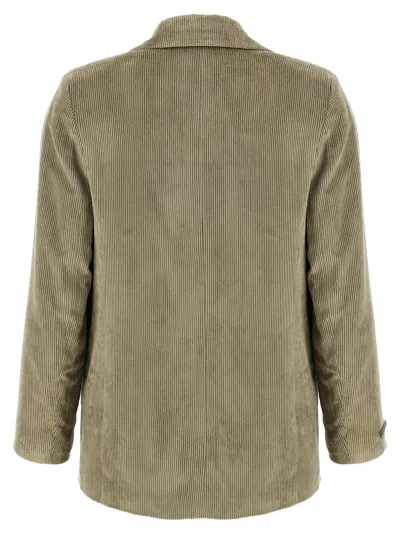 Peserico Ribbed Velvet Blazer With Flap Pockets In Green