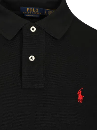 Polo Ralph Lauren Mens Polo Black Long-sleeved Logo-embroidered Custom Slim-fit Cotton-piqué Polo Shirt Xl In Black