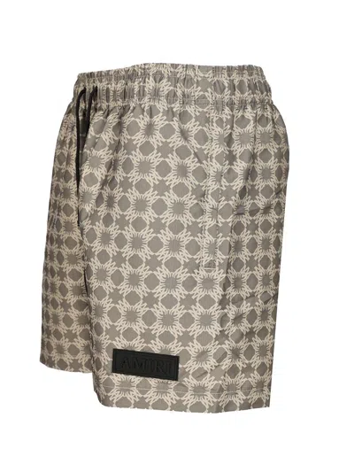 Amiri Mens Black Ma Quad Logo-embroidered Swimming Trunks In Gray
