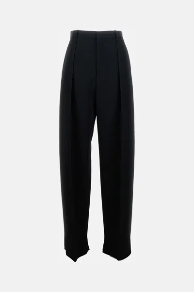 Bottega Veneta High-waisted Trousers With Wide Leg And Sharp Creases In Black