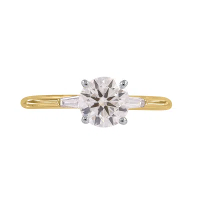 Luvmyjewelry Piper 14k Yellow Gold Round Cut Lab Grown Diamond Tapered Baguettes Engagement Ring - 1.05 Ct