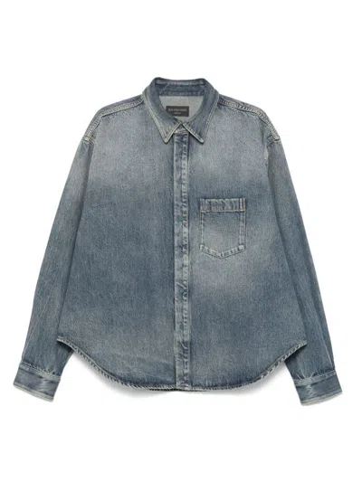Balenciaga Logo-embroidered Denim Jacket In Blue