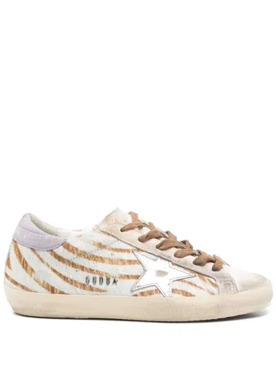 Golden Goose Super-star Zebra Horsy Upper Suede Toe And Heel Laminated Star Sneakers Multicolor In Neutral