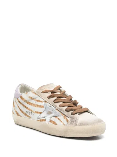Golden Goose Super-star Zebra Horsy Upper Suede Toe And Heel Laminated Star Sneakers Multicolor In Neutral