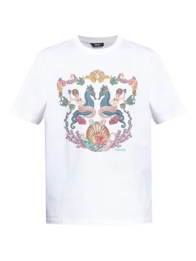 Versace Crew Neck Graphic Print Short Sleeves In White