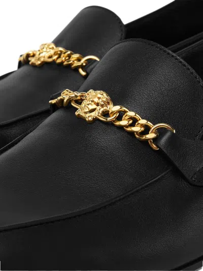 Versace Loafers With Chain Detail And Gold-tone Hardware In Black