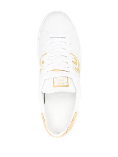 Versace Leather Sneakers With Embroidered La Greca Motif In White