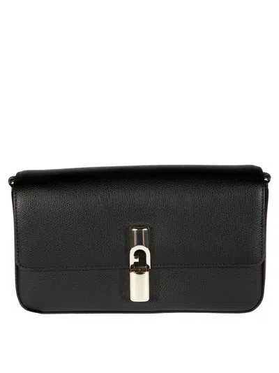 Furla Iride Clasp-fastening Leather Shoulder Bag In Black