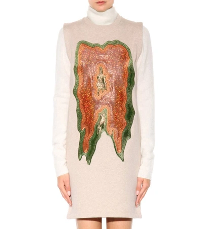Shop Acne Studios Katja Embroidered Sweater Dress In Beige