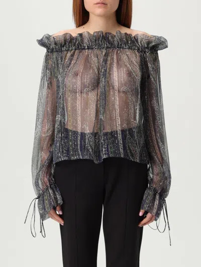 Saint Laurent Lurex Silk Creponne Top In Blue