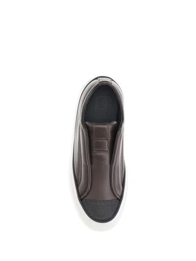 Brunello Cucinelli Slip-on Sneakers Iconic Jewels In Brown