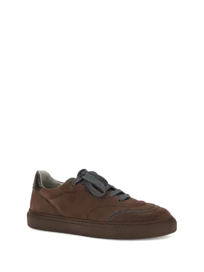 Brunello Cucinelli Jewel Embellished Suede Sneakers In Brown