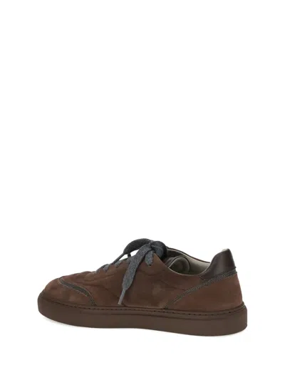 Brunello Cucinelli Jewel Embellished Suede Sneakers In Brown