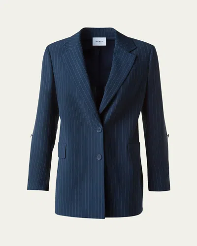 Akris Punto Pinstripe Cool Wool Crepe Single-breasted Jacket In Blue