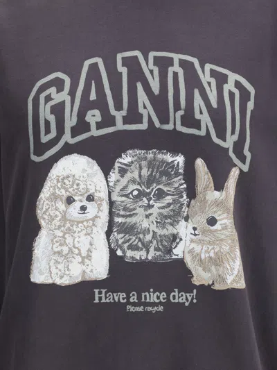 Ganni Oversize Cotton Sweatshirt With Hood And Graphic Print