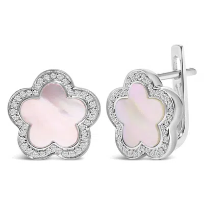 Haus Of Brilliance 14k White Gold Mother Of Pearl And 1/5 Cttw Diamond Halo Star Stud Earrings