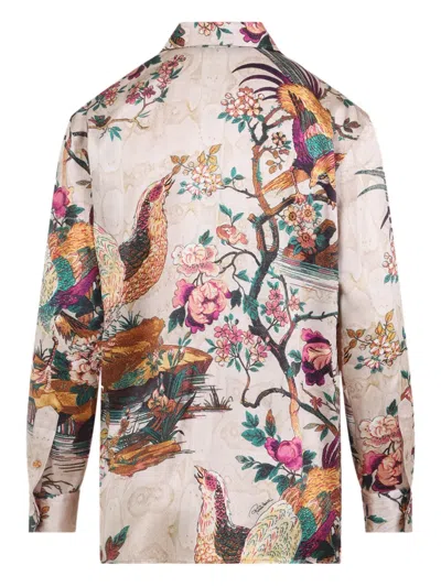 Roberto Cavalli Silk Floral Print Shirt In Multi