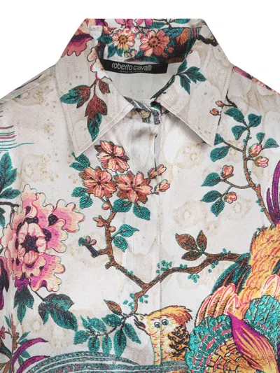 Roberto Cavalli Silk Floral Print Shirt In Multi