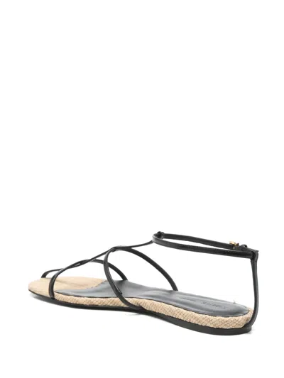 Khaite Cage Raffia And Leather Sandals In Black
