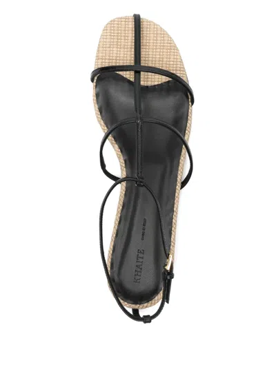 Khaite Cage Raffia And Leather Sandals In Black