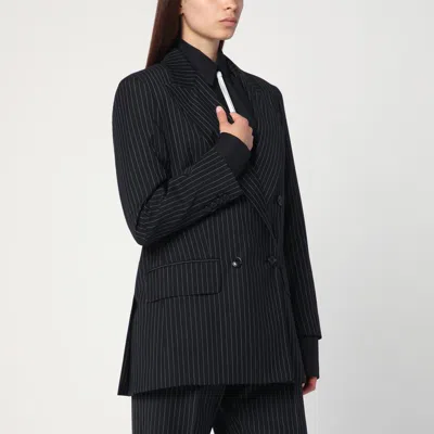 Max Mara Black Pinstriped Double-breasted Wool Jacket In Black