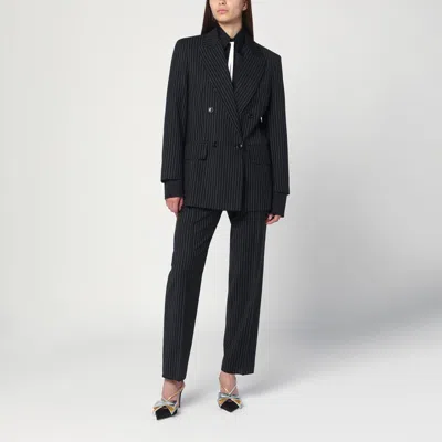 Max Mara Black Pinstriped Double-breasted Wool Jacket In Black