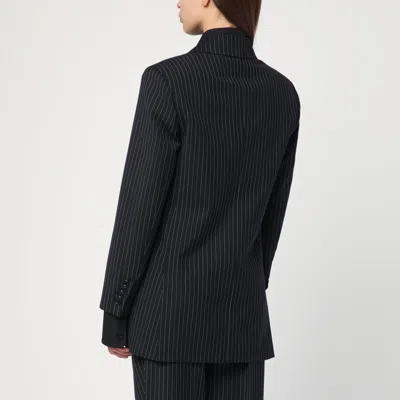 Max Mara Black Pinstriped Double-breasted Wool Jacket In Black