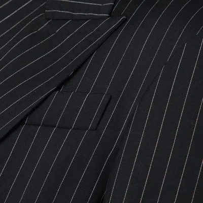 Max Mara Black Pinstriped Double-breasted Wool Jacket In Black