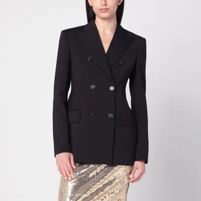 Sportmax Double-breasted Brown Wool Jacket In Black