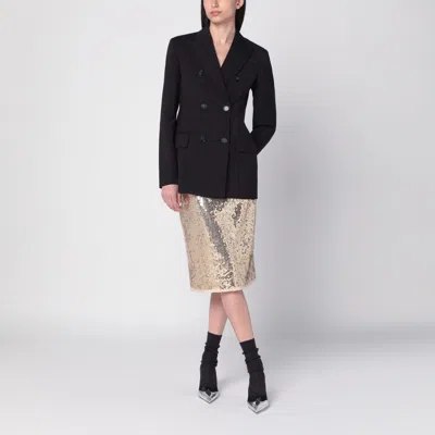 Sportmax Double-breasted Brown Wool Jacket In Black