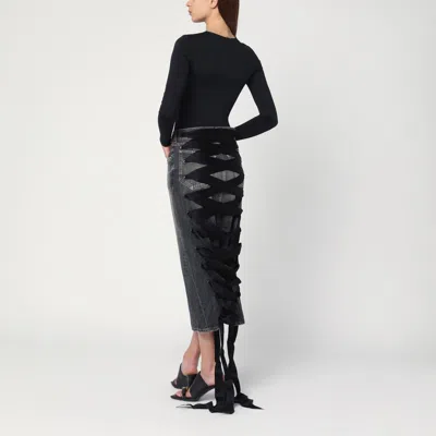 Balenciaga Skirt With Laces In Smoky Grey Denim Women In Gray