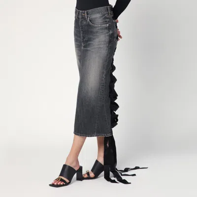 Balenciaga Skirt With Laces In Smoky Grey Denim Women In Gray