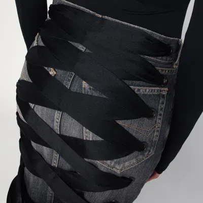 Balenciaga Skirt With Laces In Smoky Grey Denim Women In Gray