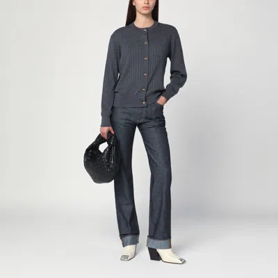Bottega Veneta Ribbed Knit Sweater With Button-down Front In Gray