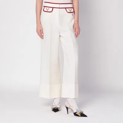 Valentino Ivory Trousers With Gold V In Neutral