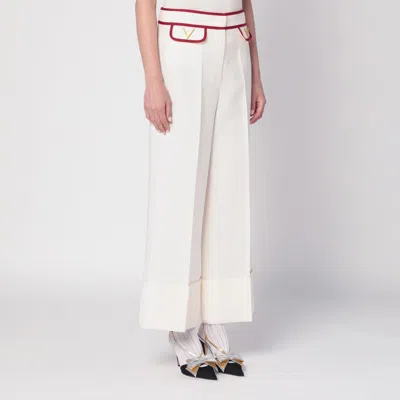Valentino Ivory Trousers With Gold V In Neutral