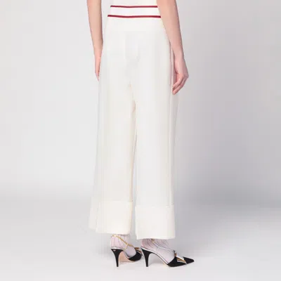 Valentino Ivory Trousers With Gold V In Neutral