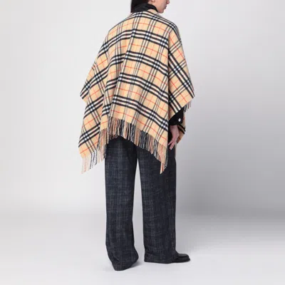 Burberry Wool And Cashmere Cape With Check Pattern In Neutral