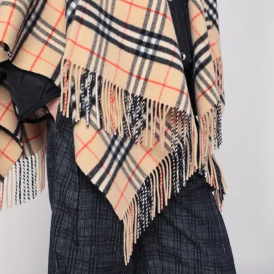 Burberry Wool And Cashmere Cape With Check Pattern In Neutral